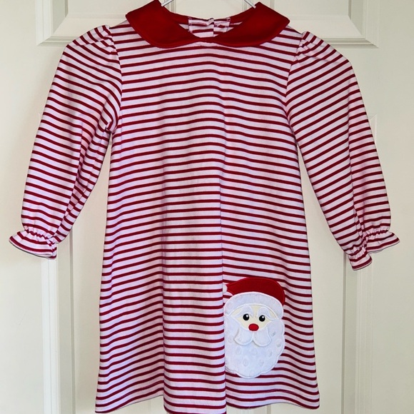 Girls Zucchini Red and White Santa Appliqué Christmas Dress Size 4T - Picture 9 of 12